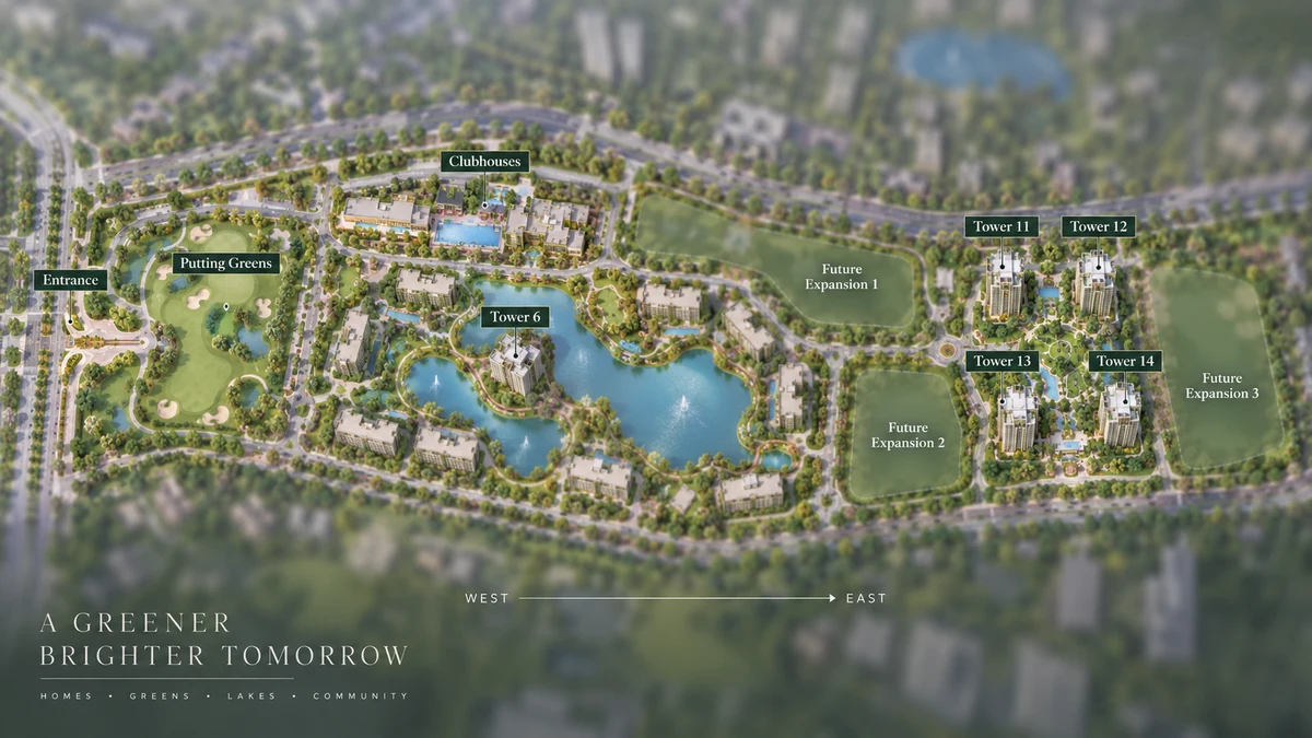 Abhee City Urban Glenn township master plan with Tower 6 by the lake, Towers 11 to 14 and three future expansion areas